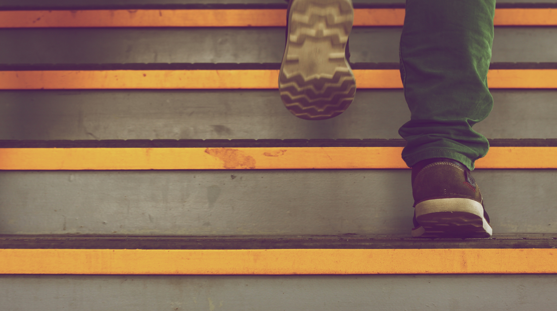 running up the stairs